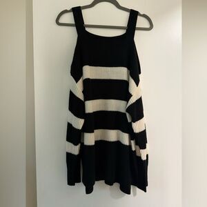 Sanctuary Black and White Striped Off-the-Shoulder Sweater